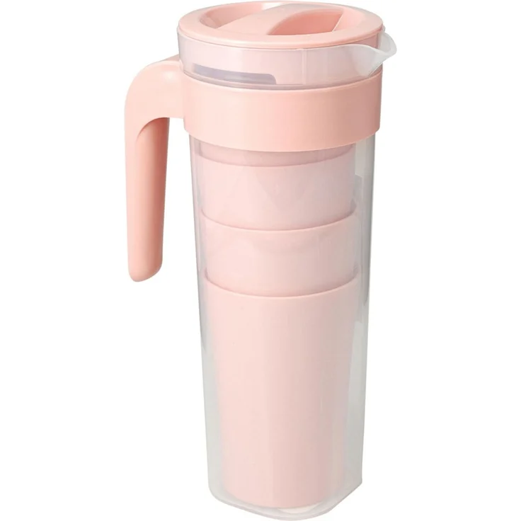 Kunststoff Kanne 1200 ml mit 4 Bechern je 370 ml verschiedene Farben Trinkset 12 Stück – Bild 4