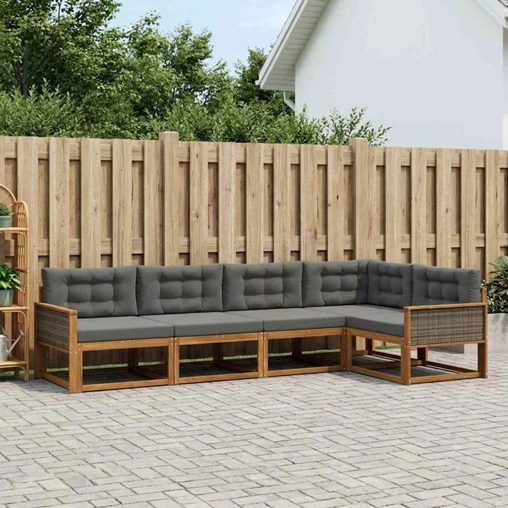 vidaXL Outdoor-Sofagarnitur 5 stk. 5-Sitzer Natur und Anthrazit 3382560 – Bild 1