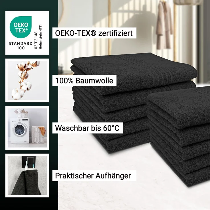 ZOLLNER Handtuch 10er Set, Baumwolle, 50x100 cm, schwarz – Bild 3