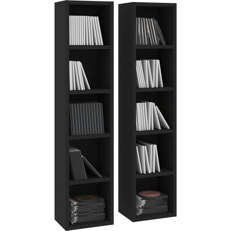 vidaXL CD-Regale 2 Stk. Schwarz 21x16x93,5 cm Holzwerkstoff 802697 – Bild 2