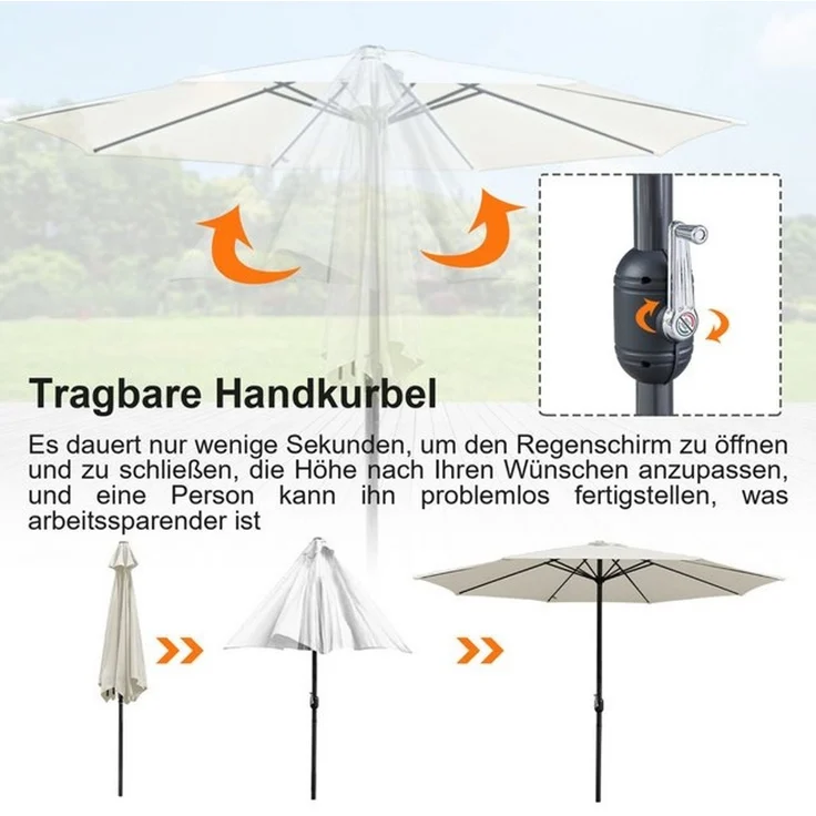 Clanmacy Sonnenschirm Sonnenschirm Ø350 cm Balkonschirm Gartenschirm UV50+ ohne Knick Beige, LxB: 350x350 cm, Stabiler knickbar/für Garten, Balkon, Terasse/Sonnenschutz – Bild 4