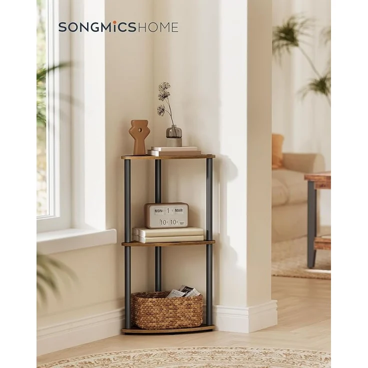 SONGMICS HOME Superschnelle werkzeuglose Montage, Eckregal mit 3 Ebenen, Standregal, Regal, 38,3 x 27 x 70,6 cm, Wohnzimmer, Schlafzimmer, Küche, vintagebraun – Bild 2