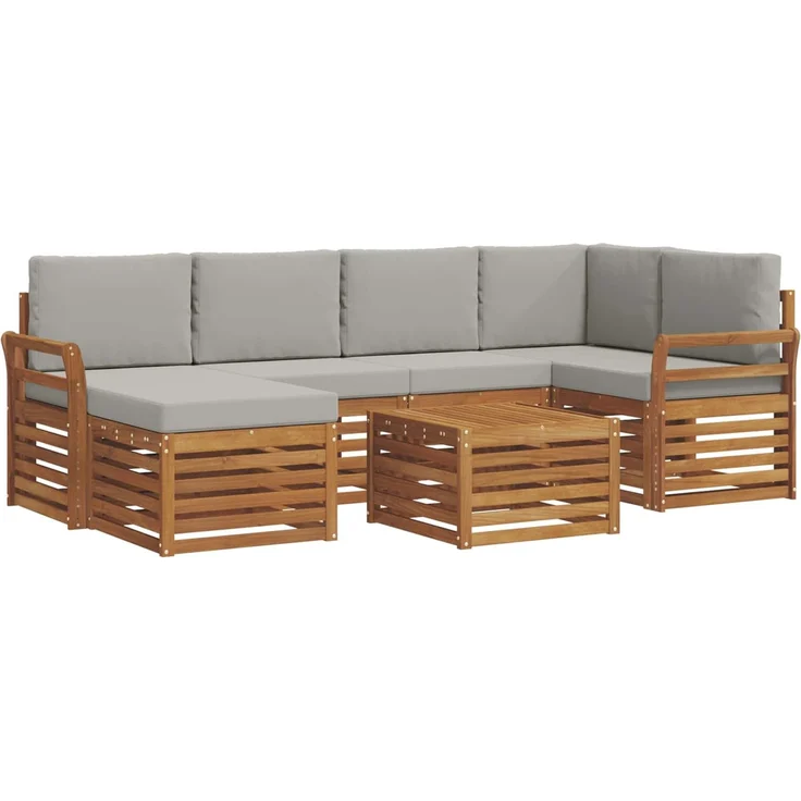 vidaXL Outdoor-Sofagarnitur 7 stk. 5-Sitzer Natur und Hellgrau 3375131 – Bild 2