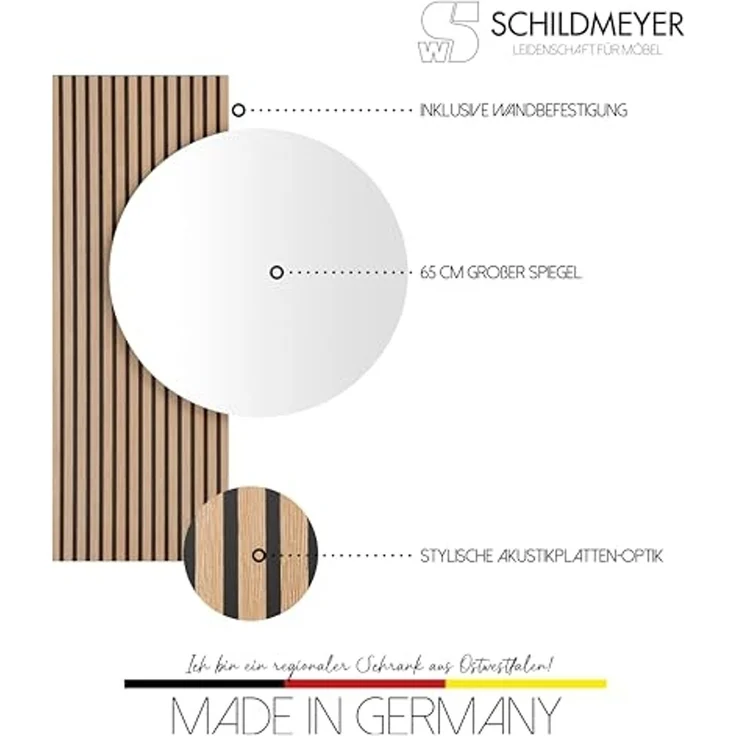 Schildmeyer Spiegel Hank, Breite 79 cm made in Germany, Runde Spiegelfläche – Bild 2