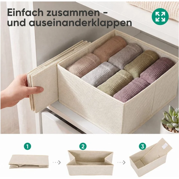 Sekey Aufbewahrungsbox Aufbewahrungsboxen Set us Vliesstoff Faltbare Stoffboxen Organizer (6 St), Beige S (28×28×13×2, 14×28×13×2, 14×14×13×2) – für Schubladen/Regale – Bild 4