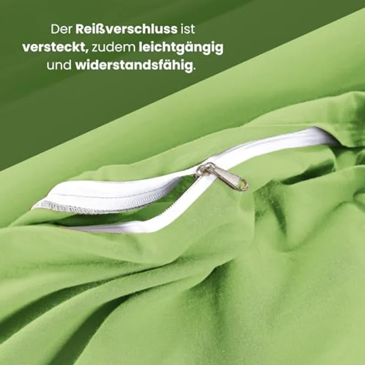 wometo Renforce-Bettwäsche Set, Hellgrün, 155x220 cm, Oeko-Tex® zertifiziert, Waschmaschine bis 60°C, Reißverschluss – Bild 6