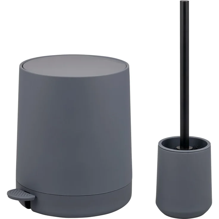 Bad-Accessoires Set TESERO 2tlg. bestehend aus 1x WC-Garnitur, 1x Kosmetikeimer aus Kunststoff in Grau – Bild 1