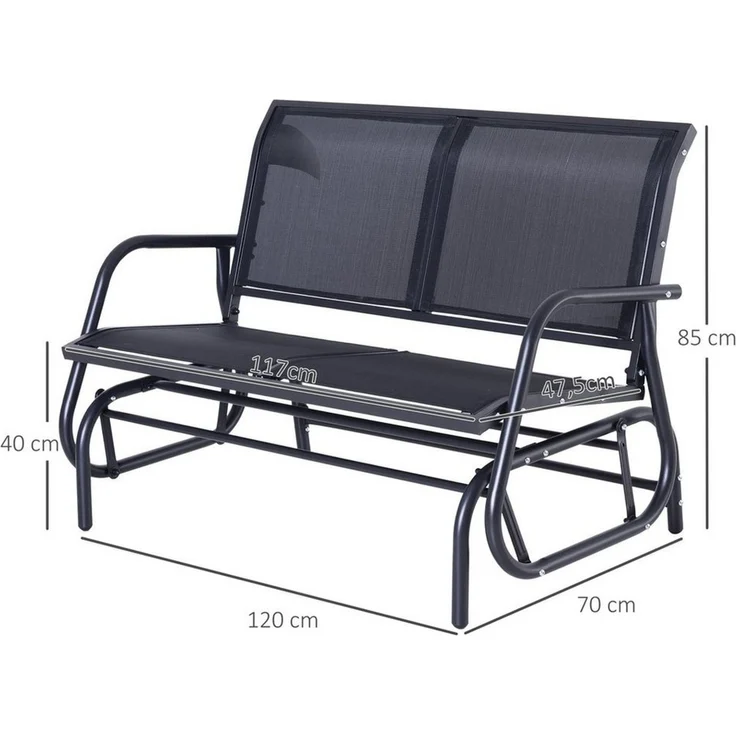 Outsunny Gartenbank Schaukelstuhl 2-Sitzer Parkbank Metall Gartenmöbel (Gartenschaukel, 1-St, Sitzbank), Schwarz 120 x 70 x 85 cm – Bild 2