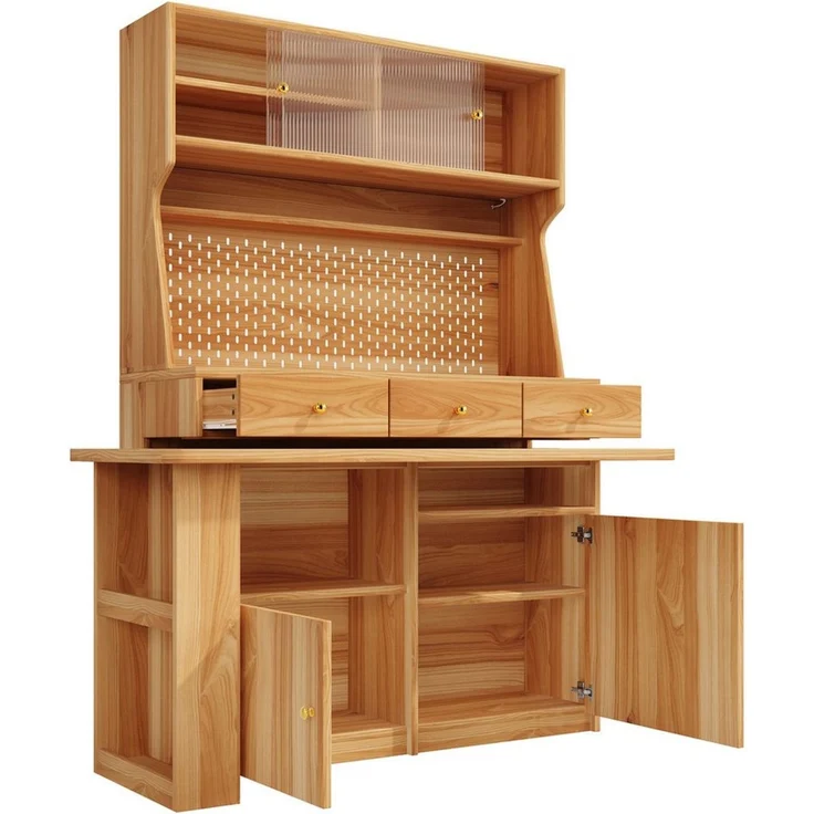 i@home Eckschreibtisch Hochschrank mit ausziehbarer Tischplatte, Schiebetüren (Küchenschrank, 2-St, mit 3 Schubladen und LED), Sideboard mit Stecktafel für Küche Esszimmer und Arbeitszimmer – Bild 2