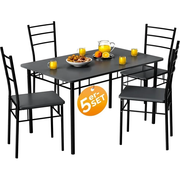 Casaria Essgruppe Leo, (5-tlg), mit 4 Stühlen Holz 5-tlg Set Metall 110x70cm Modern Esszimmer Küche