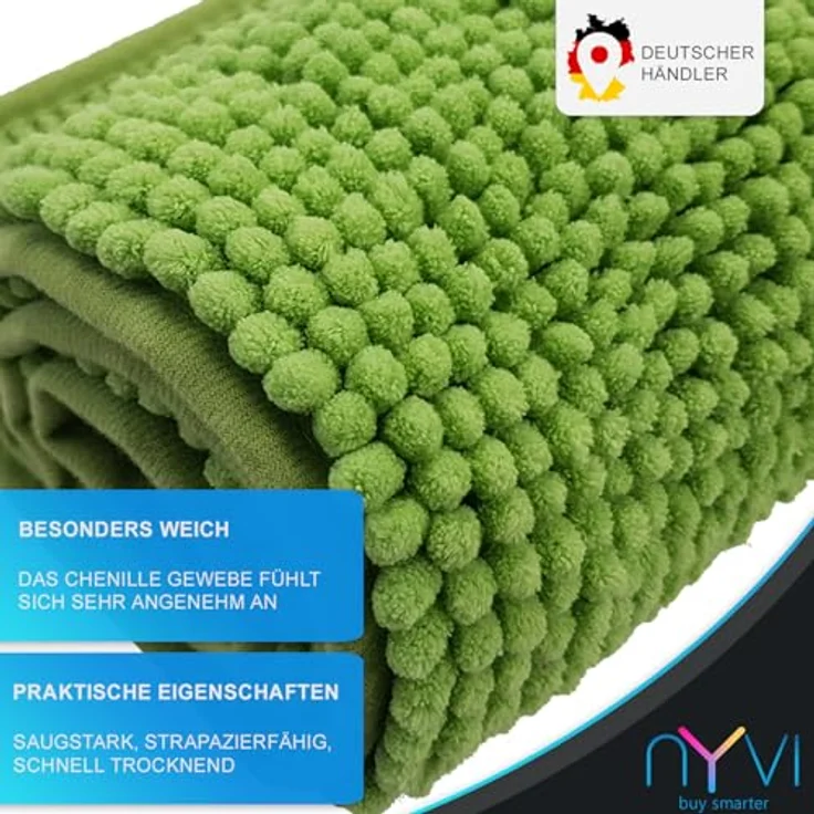 NYVI Badematte WC Vorleger NYVISpa Chenille Badvorleger, Höhe 20 mm, Polyester, Rutschfest, Saugfähig, Schnell Trocknend, Fußbodenheizung geeignet – Bild 3