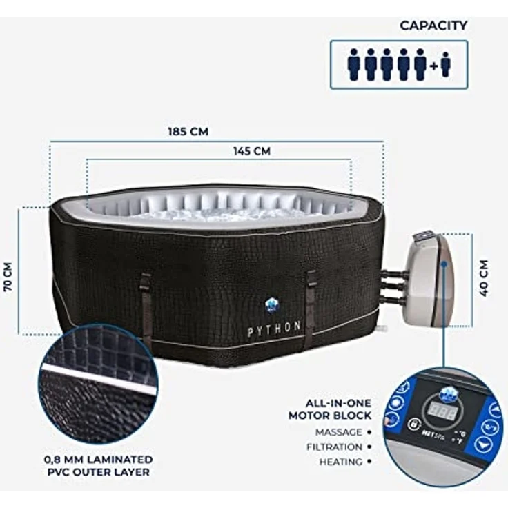 NetSpa Python aufblasbarer Whirlpool für 5-6 Personen achteckig 185 x 185 x 70 cm Outdoor Whirlpool – Bild 2