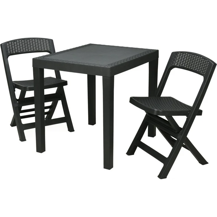 Progarden Balkonset Gartenmöbel Terrassenmöbel Anthrazit 3 Tlg. Set, (Set, 3-tlg, Packung), Schwarz, Rattan Optik, 3tlg, Wetterfest – Bild 1