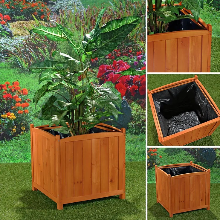 50cm Blumentopf eckig Blumen Pflanztrog Blumenständer Blumenkasten Holz braun – Bild 6