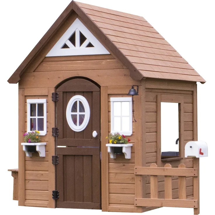 Backyard Discovery Spielhaus Aspen aus Holz Outdoor Kinderspielhaus für den Garten inklusive Zubehör | Braun, weiß | Holz | 130 cm