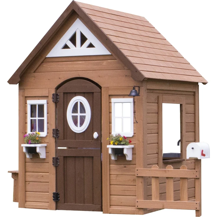 Backyard Discovery Spielhaus Aspen aus Holz Outdoor Kinderspielhaus für den Garten inklusive Zubehör | Braun, weiß | Holz | 130 cm – Bild 1