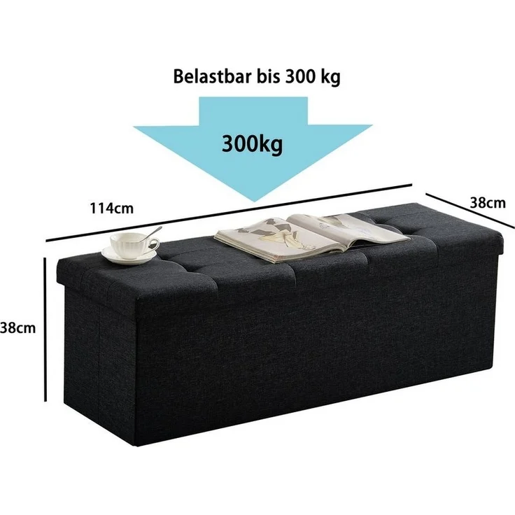 Zedelmaier Sitzbank 114cm mit Stauraum, Sitztruhe,faltbar Aufbewahrungsbox,Fußbank (ZD114), Fußhocker max. Belastbarkeit 300 kg, 120 L, 114x38x38 cm – Bild 2
