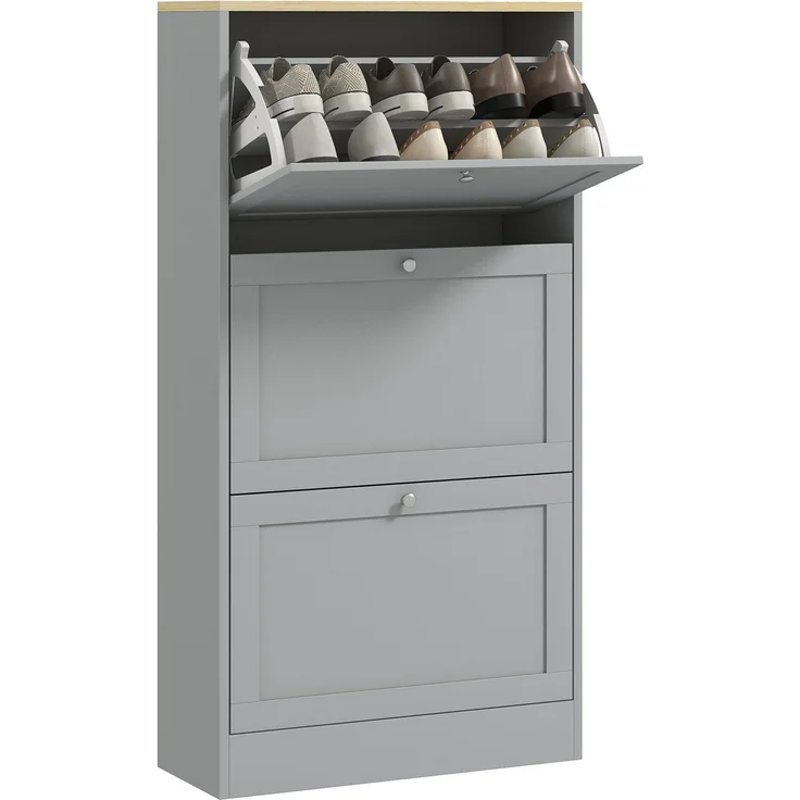 Schuhschrank für 18 Paar Schuhe, Schuhschrank mit 3 Klappschubladen, verstellbaren Einlegeböden, 60 x 23,5 x 115 cm, grau – Bild 2