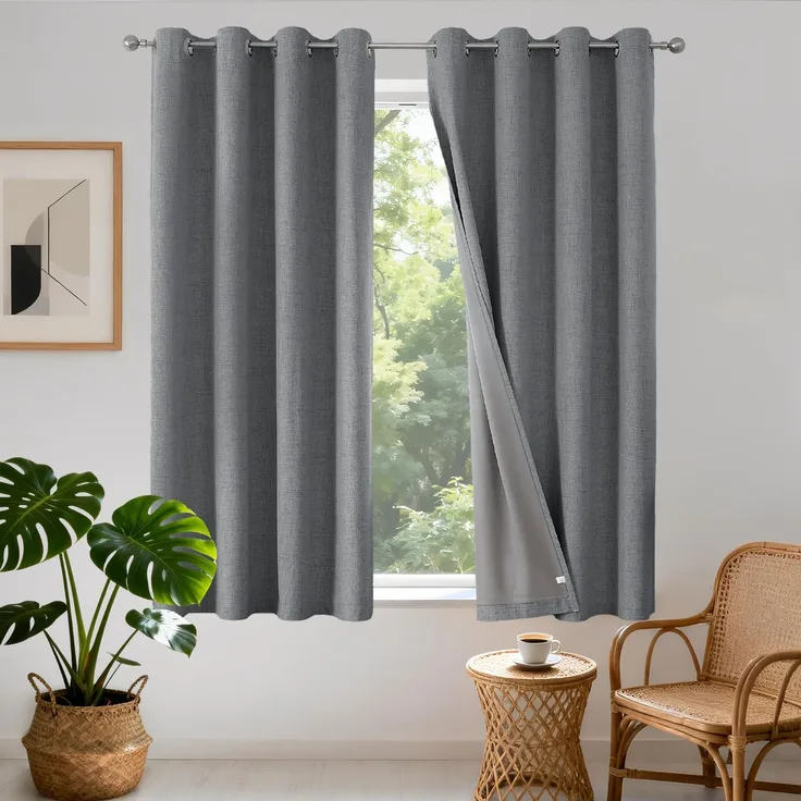 Joydeco 100% Blickdichte Vorhänge mit Ösen Gardinen Leinenoptik 2 Stück, Verdunkelungsvorhang Leinen Thermovorhang Hitzeschutz, Wärmeisolierte Beschichtung Rückenschicht für Schlafzimmer Wohnzimmer