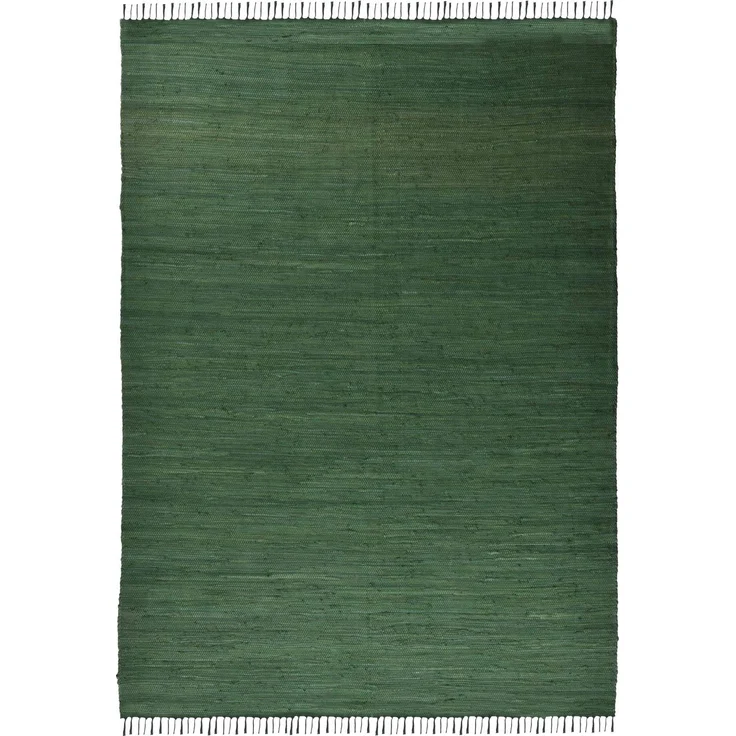Theko | Dhurry Teppich aus 100% Baumwolle Flachgewebe Teppich Happy Cotton | handgewebt | Farbe: Dunkelgrün | 40x60 cm