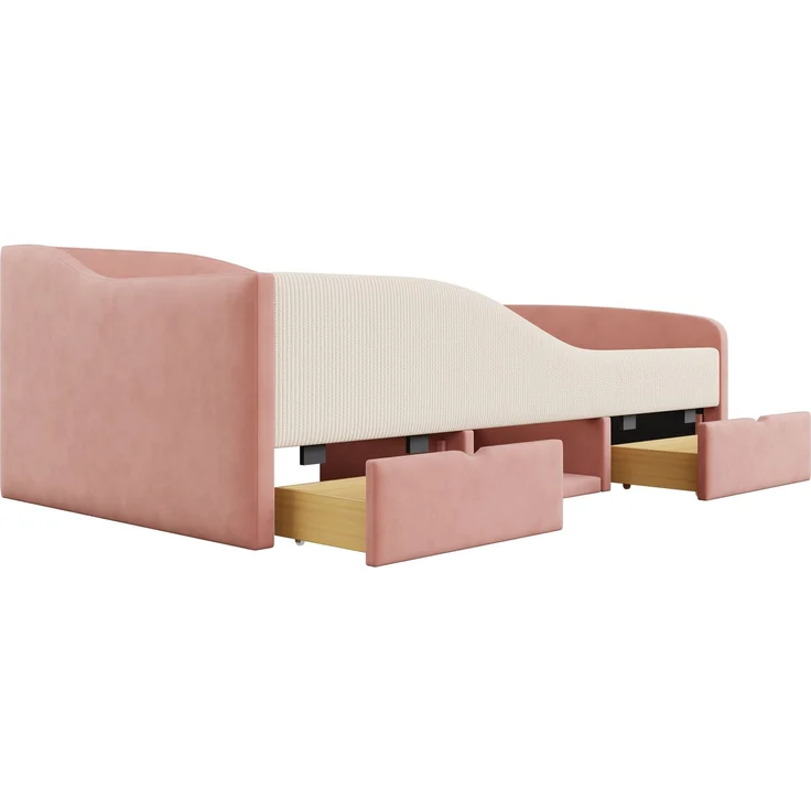 Kinderbett 90×190 cm mit Colorblock-Samt, Schutzgitter, Schubladen & Schuhfach, gepolstertes Jugendbett mit Stauraum,Rosa & Cremeweiß – Bild 7