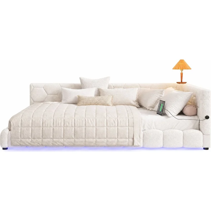 CHICFURN Daybett aus Vliesimitat, Weiß, 140x200 cm, mit LED-Umgebungslicht, USB- und Type-C-Anschluss – Bild 7