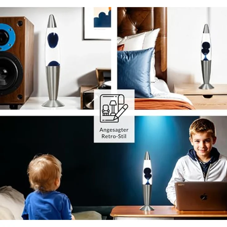 Licht-Erlebnisse Lavalampe TIMMY, Warmweiß, Retro Lampe Blau klein 36 cm hoch Tischleuchte – Bild 5