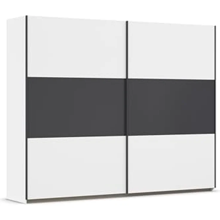 Rauch Möbel Neo, Schwebetürenschrank, Kleiderschrank, Kleiderschränke, Garderobe, Schrank mit Stauraum, 2-türig, Farbe Weiß/Grau-metallic, 261 x 210 x 59 cm – Bild 2