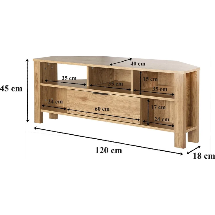Casâme Eck-TV-Möbel 1 Schublade Eiche Dekor - L120 cm - Helles Holz – Bild 8