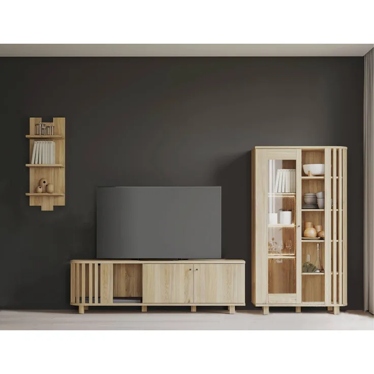 Wohnwand RANFLURY 01 Wohnzimmerschrank 3-tlg. Optik: Mauvella Eiche