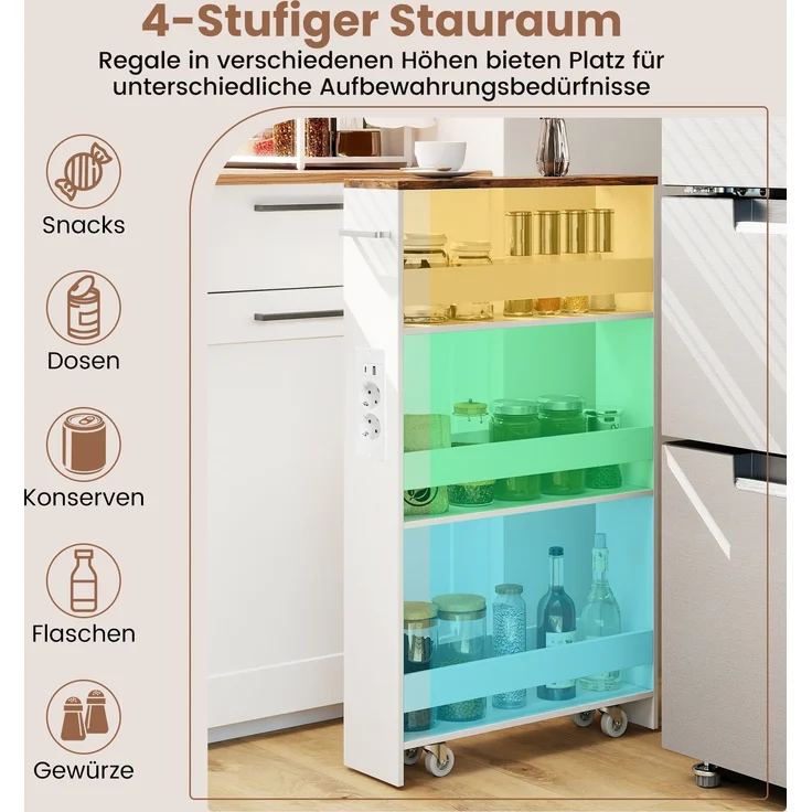13 cm schlanker Aufbewahrungswagen mit Ladestation 4-stufiger rollbarer Küchenwagen mit Griff Rustikal Braun – Bild 5
