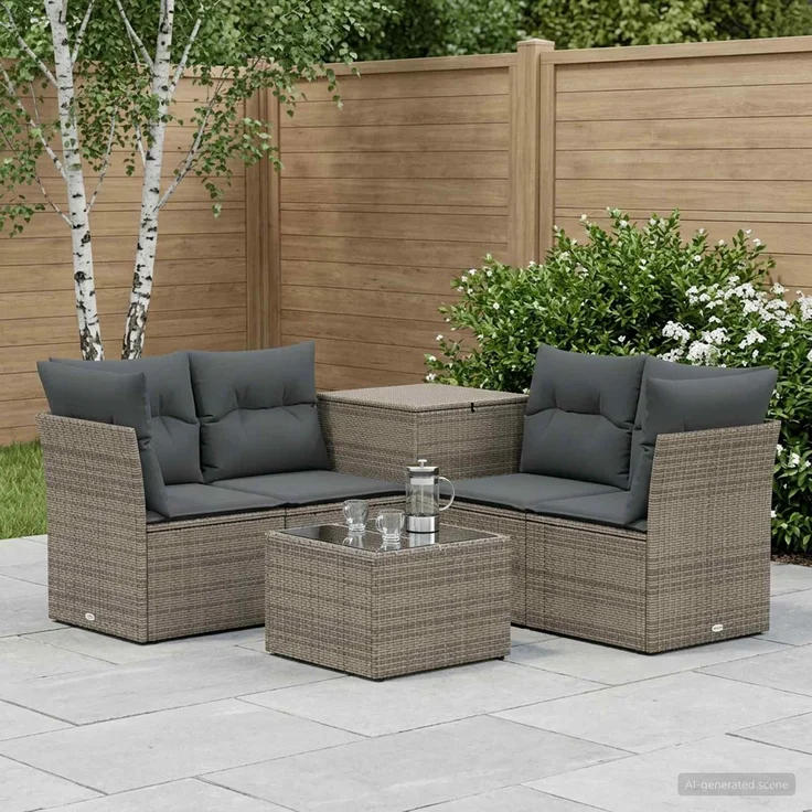 vidaXL Sofa Set 6 stk. Grau und Dunkelgrau Polyrattan und Stahl 3447352 – Bild 1