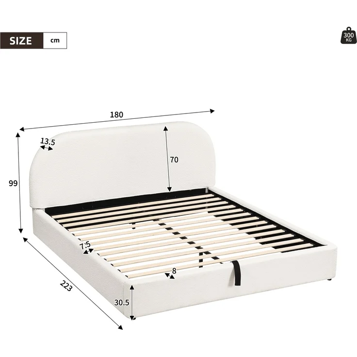 Polsterbett,Doppelbett,160 x 200cm, hydraulisches Funktionsbett,Bett mit Lattenrost, Kopfteil und großem Stauraum, gepolstertes Kopfteil, Beige Bouclé – Bild 9