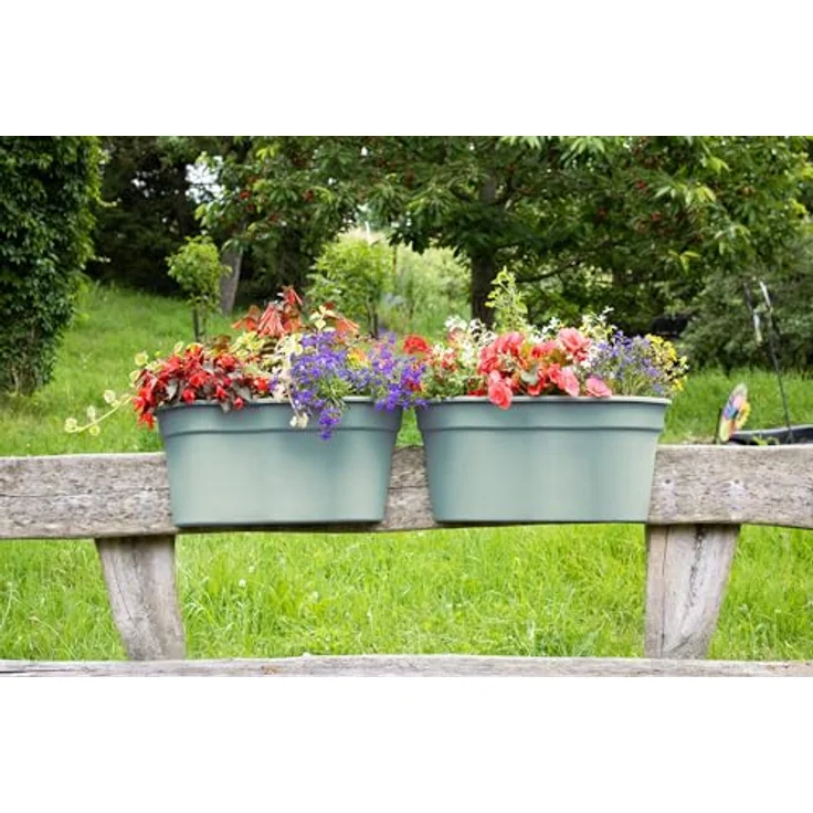 KHW Geländerkasten Flowerclip XL, 19 l Volumen, UV-beständiger Kunststoff, mintgrün, 2er-Set – Bild 7