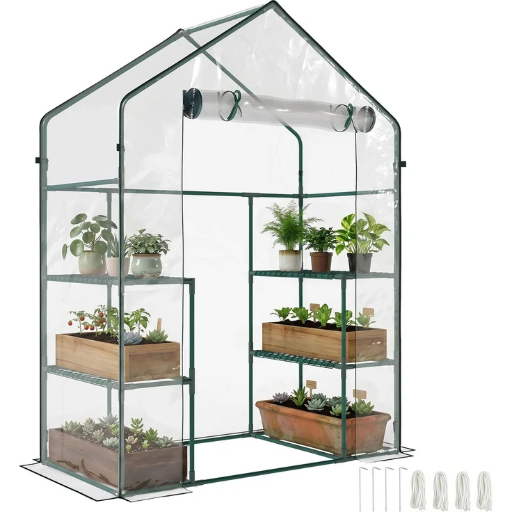 MELAYR, Gartengewächshaus mit 4 Regalen, 142 x 73 x 195 cm, Grün – Bild 1