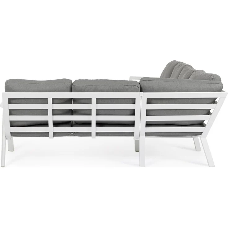 Gartenecksofa Oinimola - Aluminium Weiß, Olefin-Stoff Dunkelgrau – Bild 5