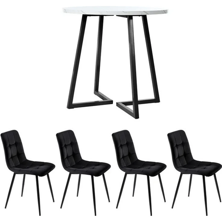 Flieks Essgruppe, (Sitzgruppe Set, Metallbeine, 5-tlg, 1 Tisch mit 4 Stühlen), runder Esstisch mit 4 Stühlen Set Küchetisch Esszimmerstuhl Samt – Bild 4