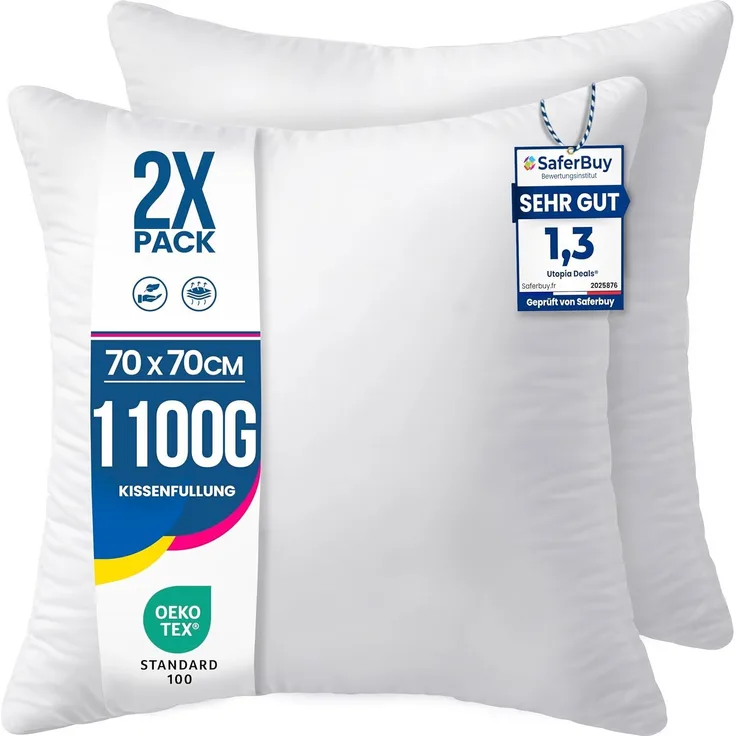 Utopia Bedding 2er Set Kissenfüllung 70x70 cm, Innenkissen Füllkissen Kopfkissen Sofakissen (Weiß)