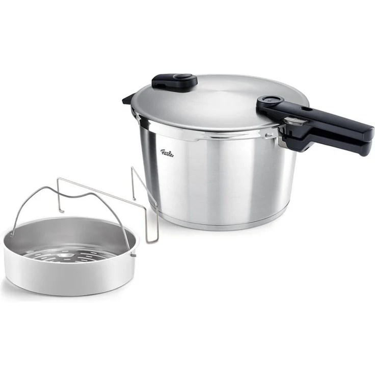 Fissler Schnellkochtopf Vitaquick® Premium Edelstahl Schnellkochtopf mit Dämpfeinsatz, Edelstahl 18/10 (3-tlg), Made in Germany, mit gelochtem Einsatz – Bild 5