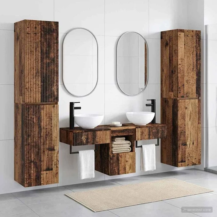 vidaXL Badezimmerschrank-Set 5 stk. Altholz 33 x 34,5 x 160 cm 3406011 – Bild 1