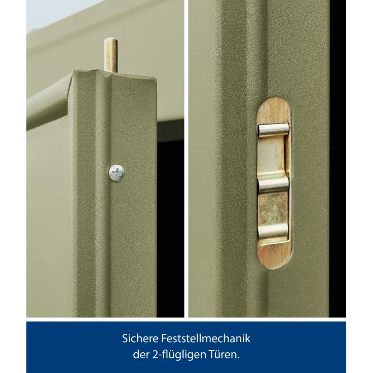 Hörmann Metall-Gerätehaus Berry Modern mit Pultdach Typ 1, 248 x 153 cm, schilfgrün, 3,8 m²,1-flüglige Tür – Bild 2