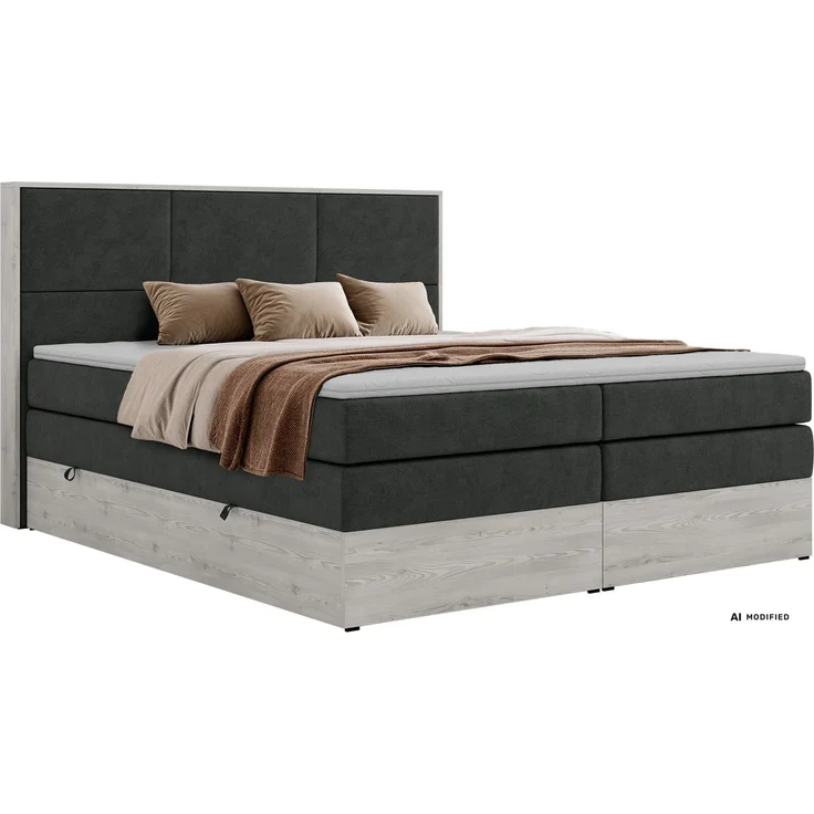 Boxspringbett DELNOR KING 140 x 200 cm Doppelbett mit Bettkasten Kopfteil 7-Zonen Multipocket-Matratze H4 Topper T25 ergonomisch Polsterbett - Dunkelgrau Stukture – Bild 7