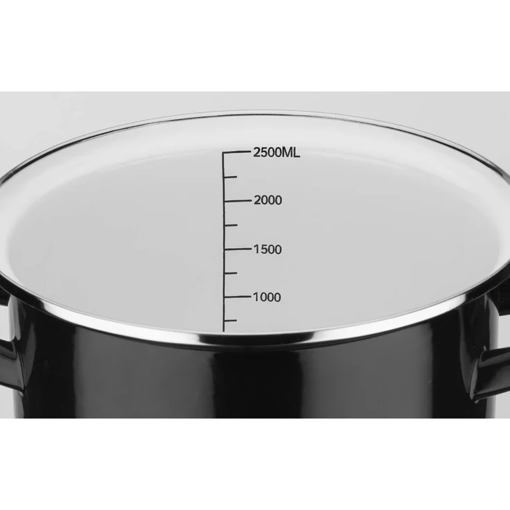 GSW Topf-Set Black & White, Stahl-Emaille (Set, 7-tlg, je 1 Kochtopf Ø 16/20/24 cm, 1x Stielkasserolle Ø 16 cm), Literskala, Induktion – Bild 3