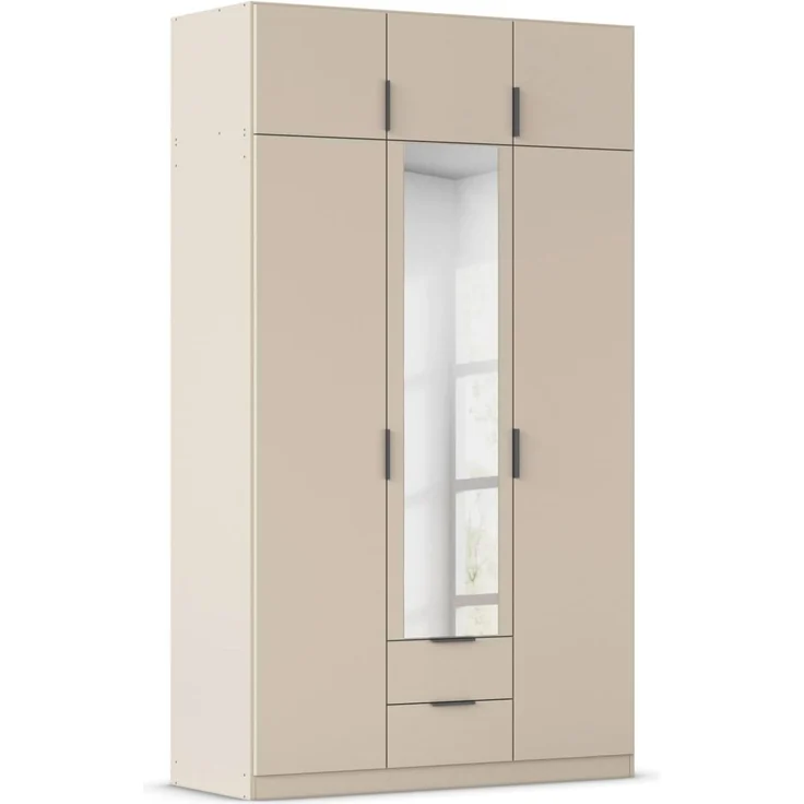 Rauch Möbel Lagoa, Kleiderschrank, Garderobe für Schlafzimmer, Kinderzimmer, Jugendzimmer 6-türig, mit Spiegel, 2 Schubladen, Farbe Beige, Breite 136