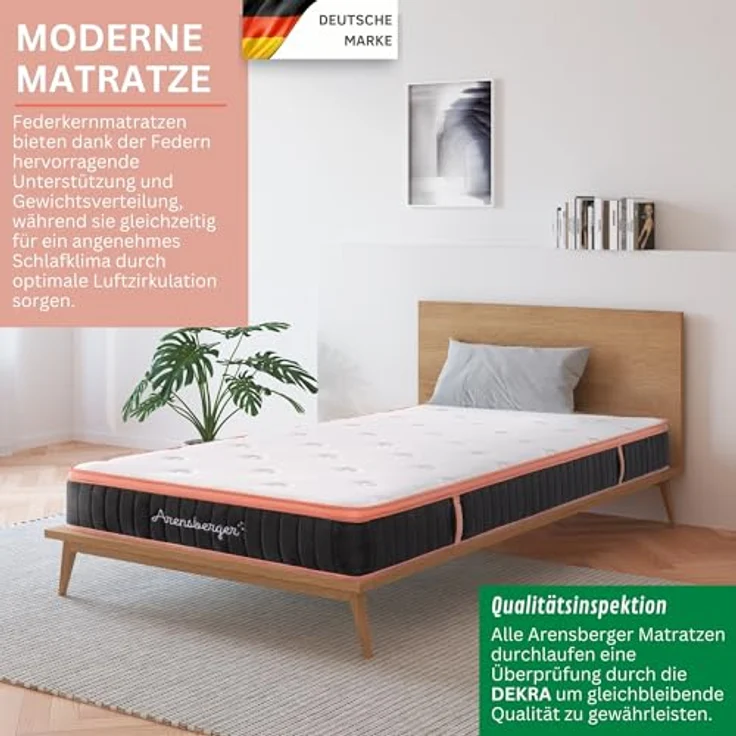 Arensberger Kupfermatratze mit Federkern & Kupferschaum, integrierter Topper, 140x200 cm, Höhe 25 cm, Härtegrad H3/H4, ergonomisch, Taschenfederkern Matratze, Rollmatratze – Bild 6