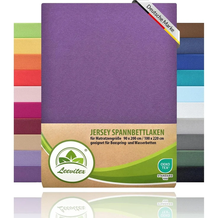 leevitex® Spannbettlaken, Premium 170g/m², Gummizug: rundum, schwer und dick, 100% Jersey-Baumwolle, Lila / Pflaume, 90 x 200 - 100 x 220 cm – Bild 5