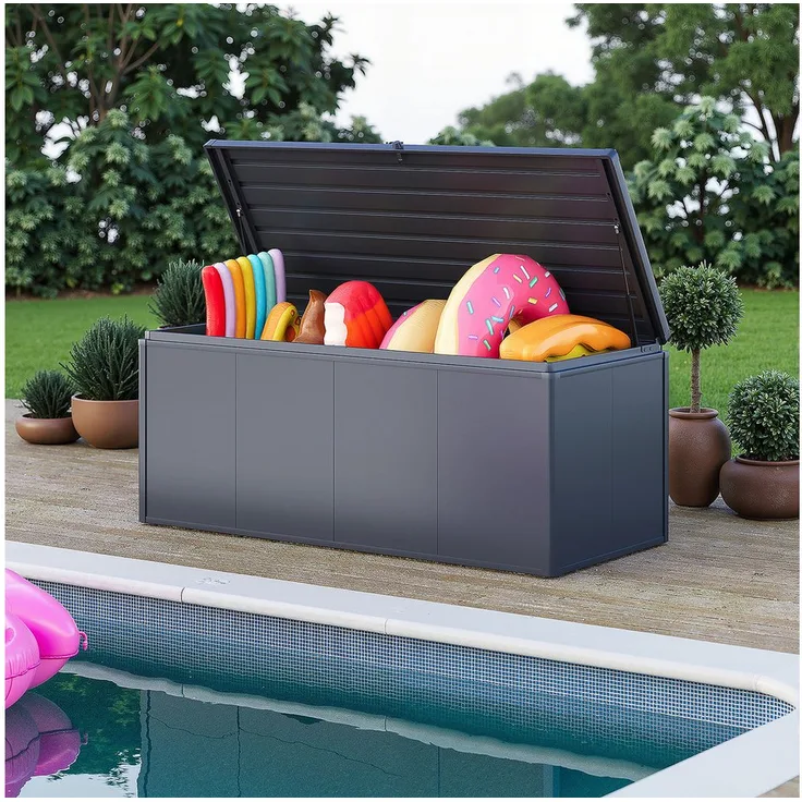 Weide Noble Gartenbox 1015 L, wetterfeste Aufbewahrungsbox aus verzinktem Stahl in Anthrazit, mit Gasdruckfedern für komfortables Öffnen und Schließen