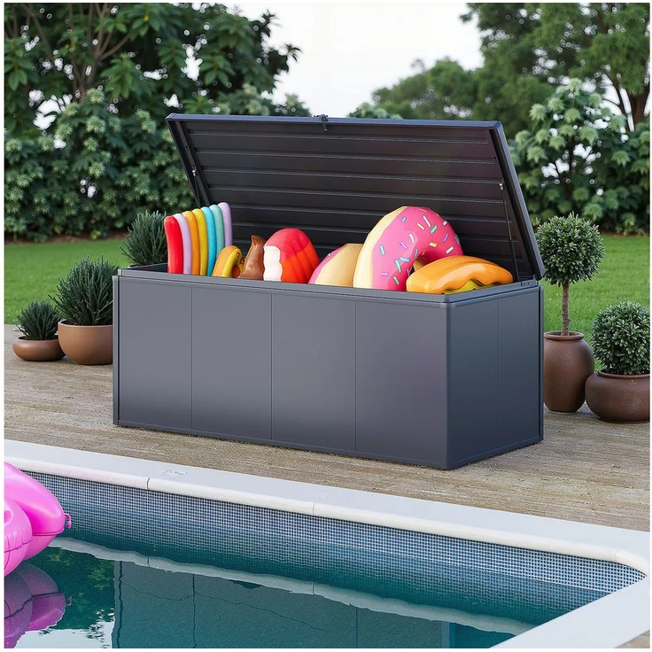Weide Noble Gartenbox 1015 L, wetterfeste Aufbewahrungsbox aus verzinktem Stahl in Anthrazit, mit Gasdruckfedern für komfortables Öffnen und Schließen