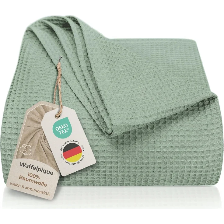 Laynenburg Tagesdecke Waffelpique aus 100% Baumwolle – Baumwolldecke, Kuscheldecke, Wohndecke als Sommerdecke, Bett-Überwurf, Couch-Überwurf, Sofa-Decke