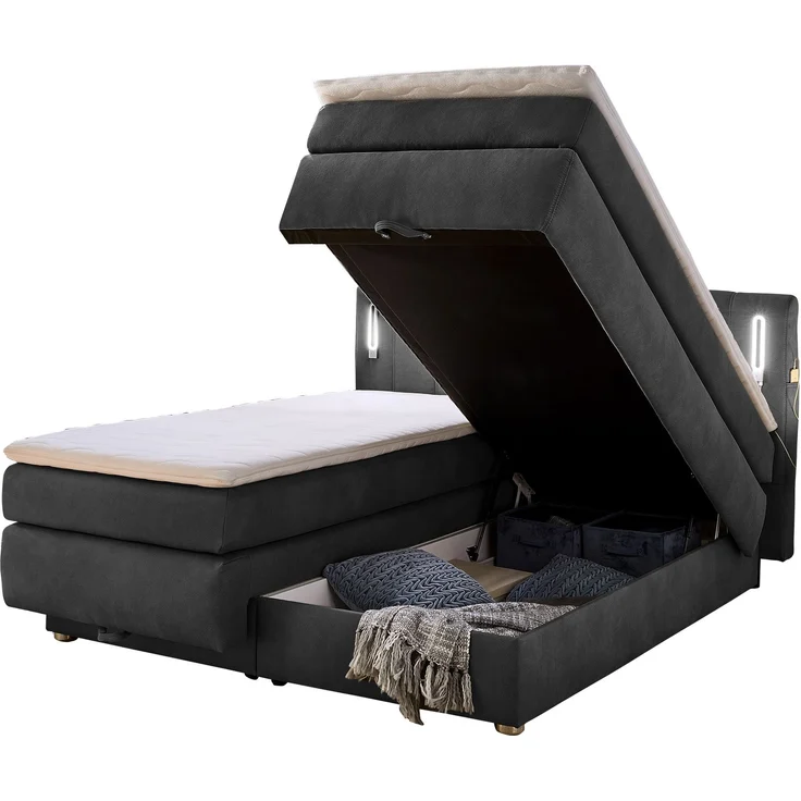 Jockenhöfer 'Kati' Boxspringbett, 180x200 cm, Mikrofaser Dunkelgrau – Bild 4